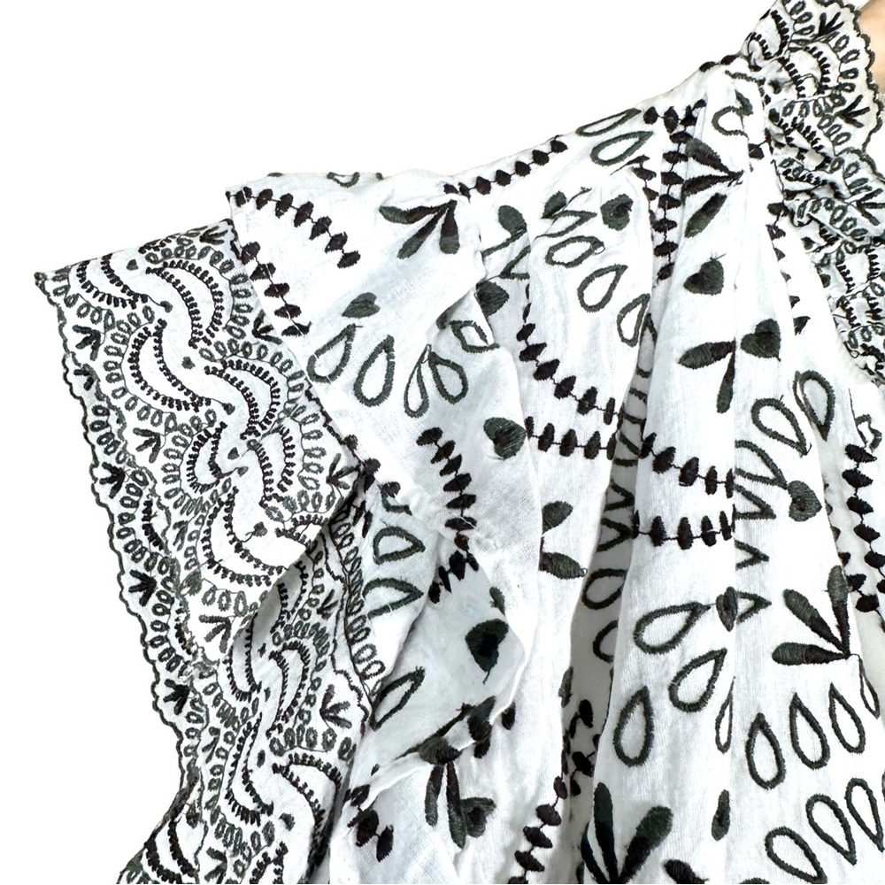 MARIE OLIVER Julia Sage Embroidered Voile Cotton Ruffle Dress - Picture 9 of 12